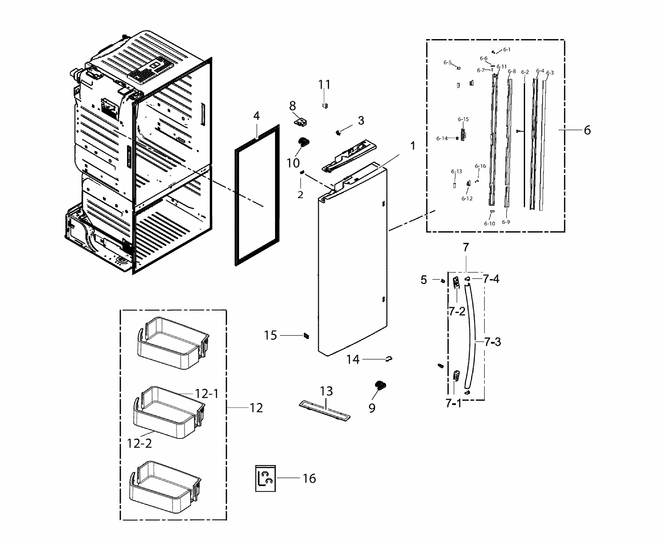 Fridge Door L Diagram and Parts List for RF221NCTASP AA-0000 Samsung Refrigerator