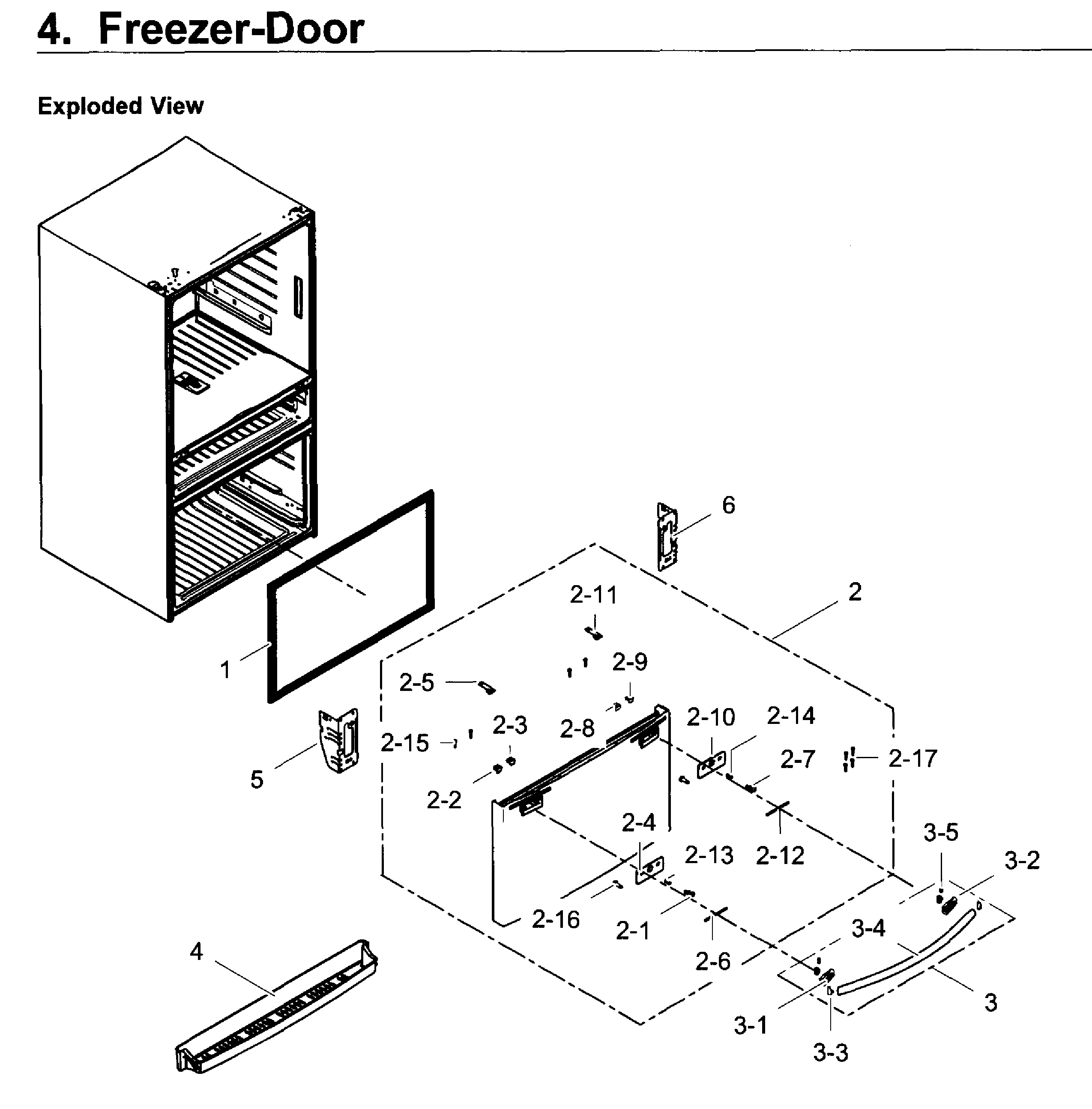 Freezer Door Diagram and Parts List for RF28JBEDBSR AA-0001 Samsung Refrigerator