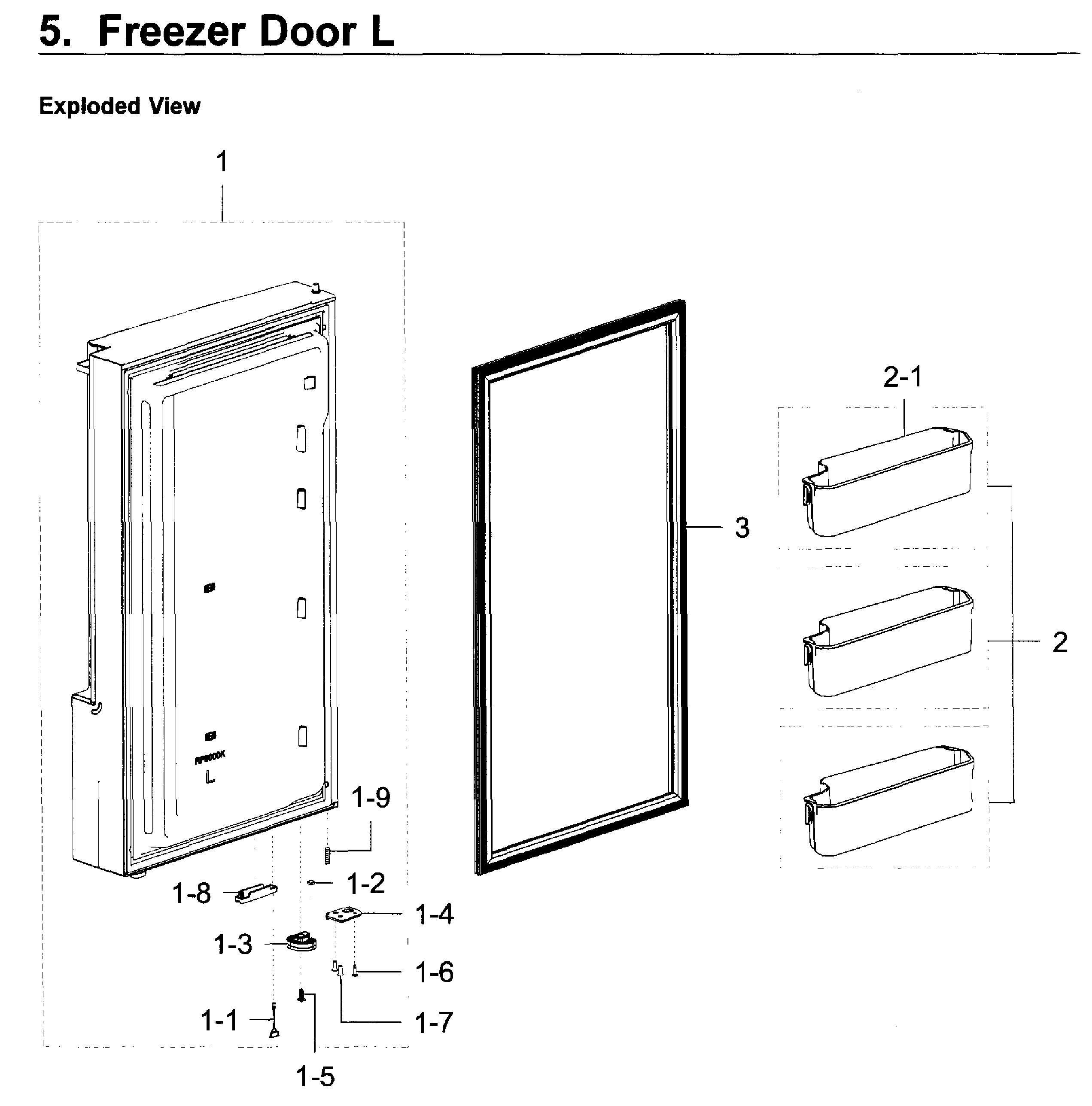 Freezer Door L Diagram and Parts List for RF22K9581SG AA-0002 Samsung Refrigerator