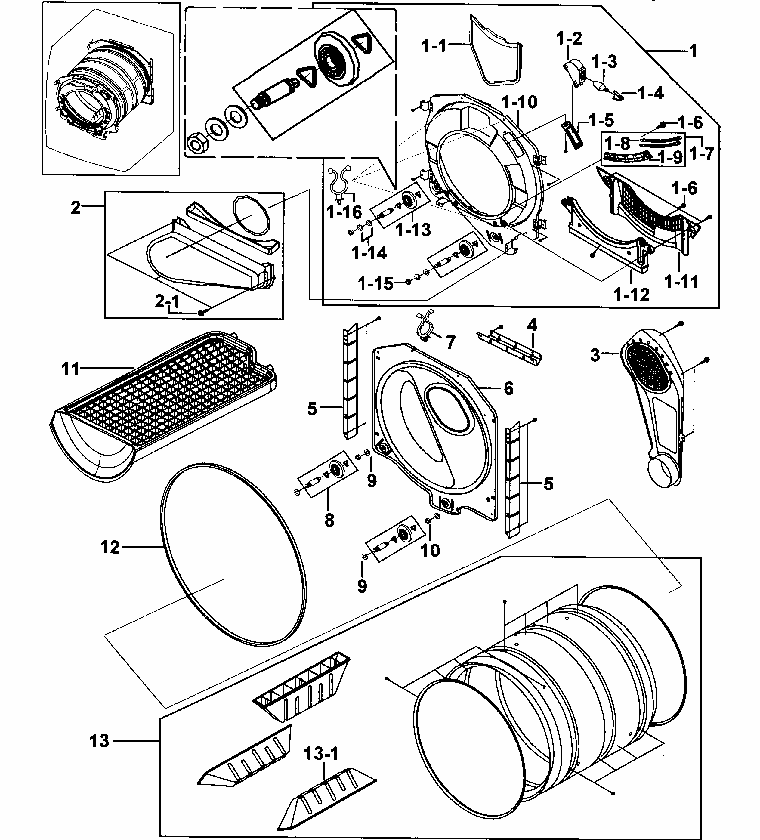 Drum Assy Diagram and Parts List for DV316LGW XAA-0000 Samsung Dryer