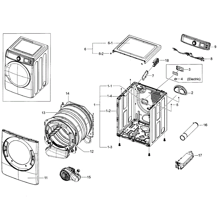 Main Assembly Diagram and Parts List for DV56H9100EG A2-00 Samsung Dryer