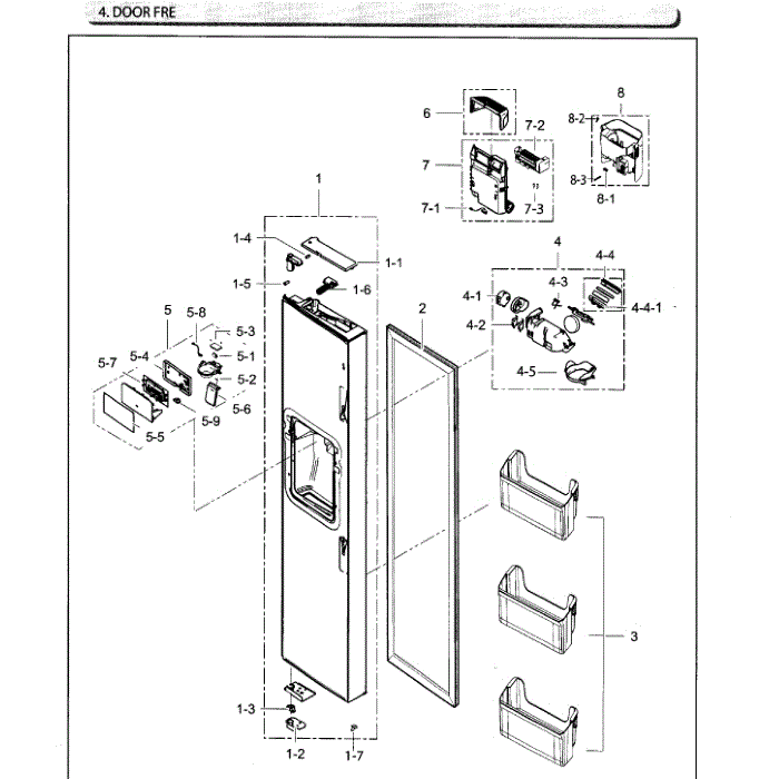Door-Freezer Diagram and Parts List for RH25H5611SG AA-01 Samsung Refrigerator
