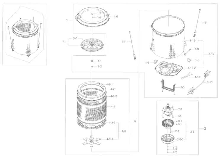 Tub Parts Diagram and Parts List for WA45H7000AW A2-0002 Samsung Washer