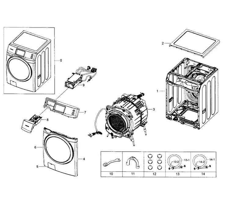 Frame & Cover Diagram and Parts List for WF457ARGSWR AA-0000 Samsung Washer