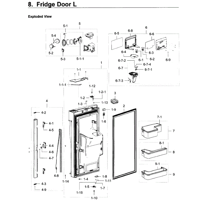 Fridge Door L Diagram and Parts List for RF22K9381SG AA-02 Samsung Refrigerator