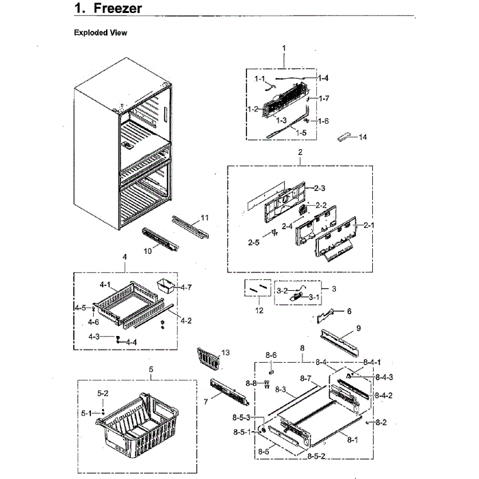 Freezer Diagram and Parts List for RF23M8590SR AA-00 Samsung Refrigerator