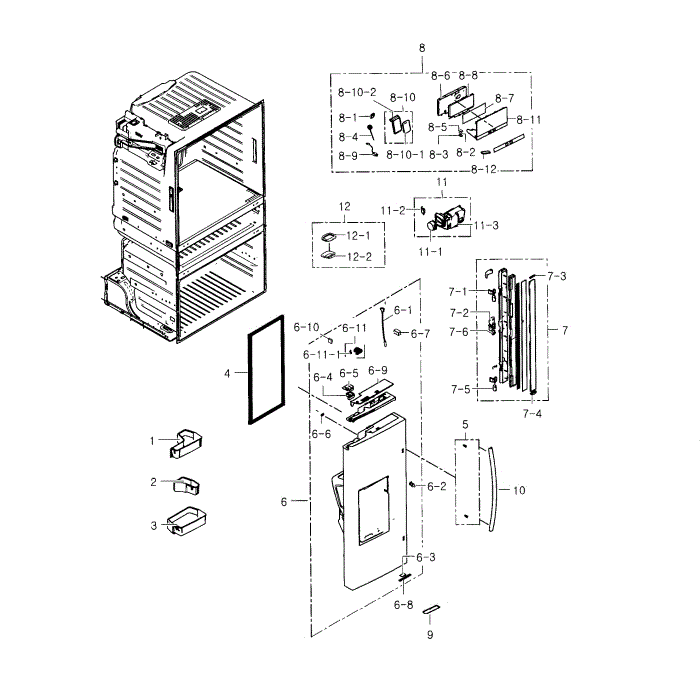 Fridge Door L Diagram and Parts List for RF25HMEDBBC AA-03 Samsung Refrigerator