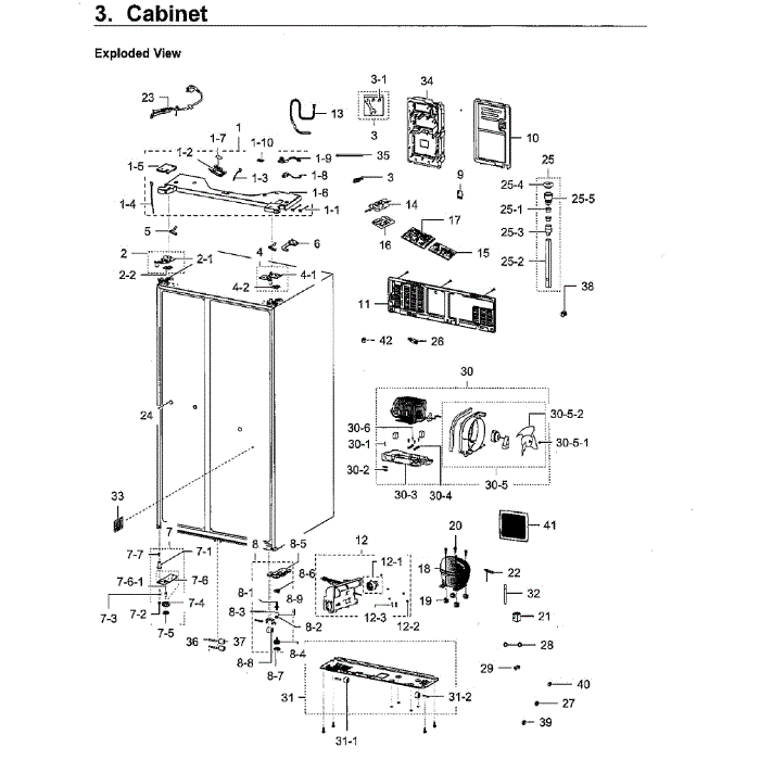 Cabinet Diagram and Parts List for RH22H9010SR AA-03 Samsung Refrigerator