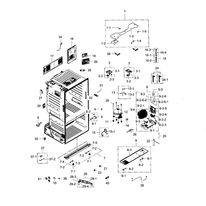 Cabinet Diagram and Parts List for RF323TEDBWW AA-02 Samsung Refrigerator