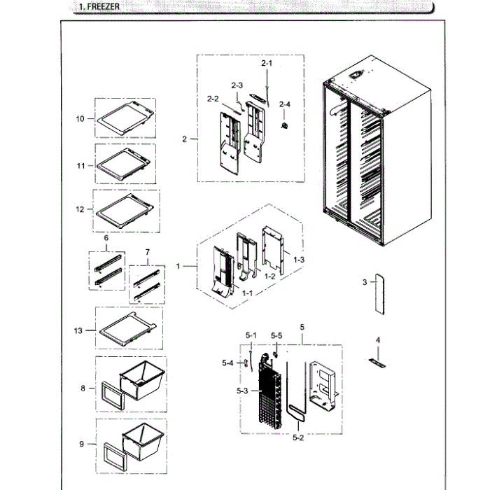 Freezer Diagram and Parts List for RH25H5611WW AA-02 Samsung Refrigerator