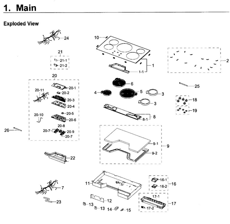 Cooktop Diagram and Parts List for NZ36K6430RG AA-0000 Samsung Cooktop
