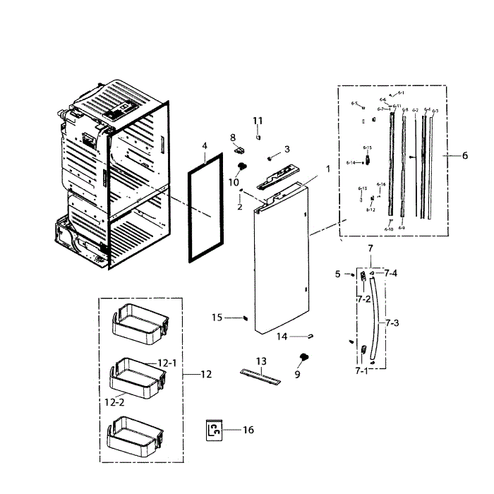 Left Door Diagram and Parts List for RF221NCTABC AA-01 Samsung Refrigerator