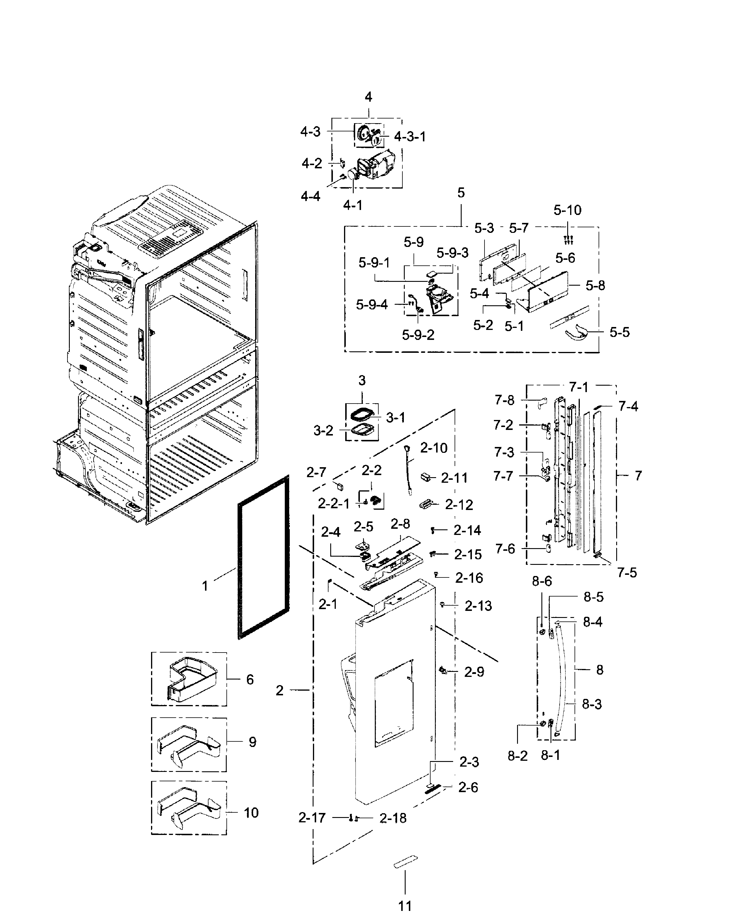 Fridge Door L Diagram and Parts List for RF28HMEDBSR AA-0011 Samsung Refrigerator