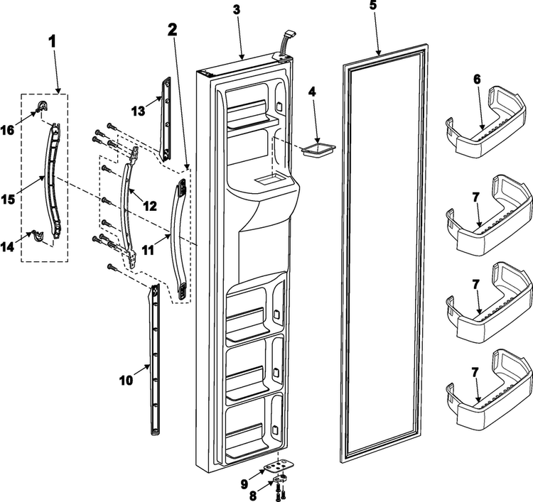 Freezer Door Diagram and Parts List for RS2621SW XAA Samsung Refrigerator