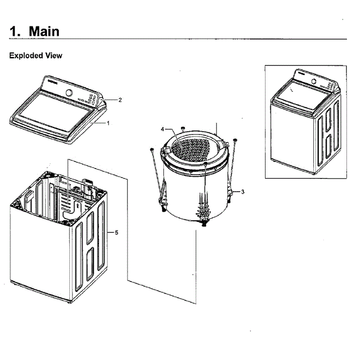 Main Assembly Diagram and Parts List for WA52M7750AV A4-00 Samsung Washer