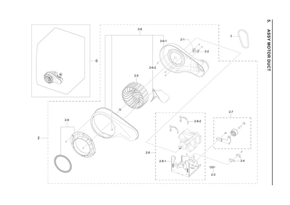 Motor Duct Assembly Diagram and Parts List for DVE45R6100V A3-00 Samsung Dryer