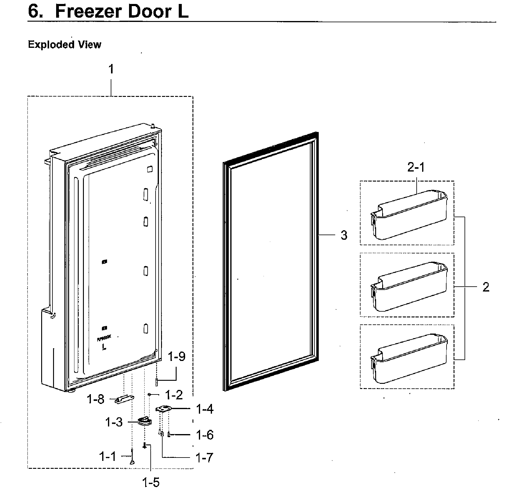 Freezer Door L Diagram and Parts List for RF28K9380SR AA-0002 Samsung Refrigerator