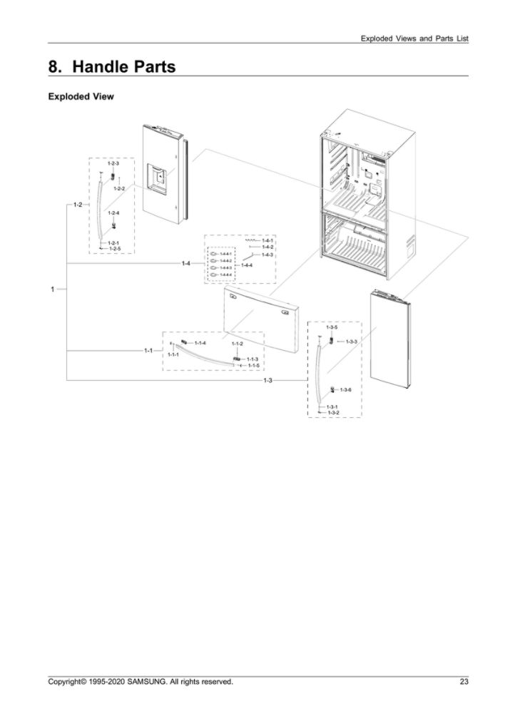 Handle Parts Diagram and Parts List for RF23R6201SG AA-51 Samsung Refrigerator