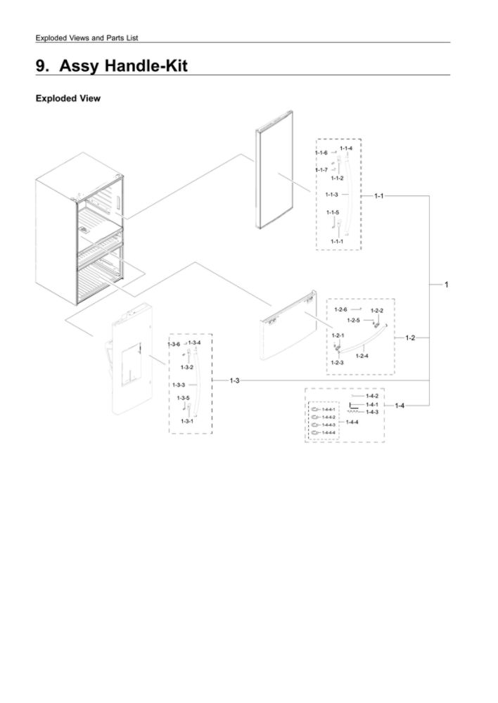 Handle Kit Parts Diagram and Parts List for RF28JBEDBSR AA-13 Samsung Refrigerator