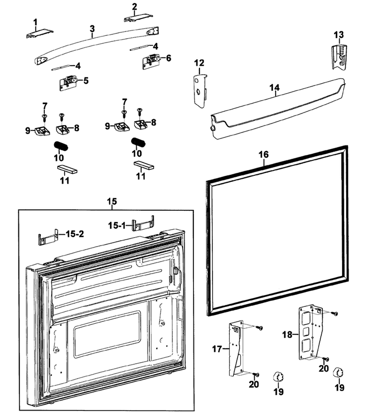 Freezer Door Diagram and Parts List for RFG237AAPN XAA-0000 Samsung Refrigerator