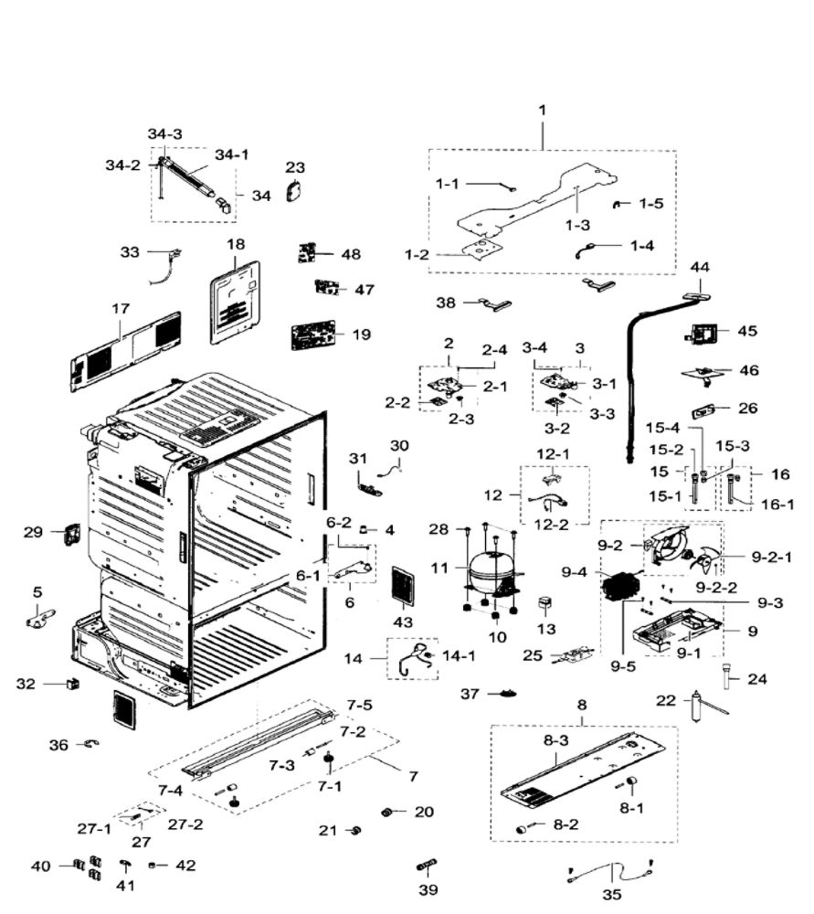 Cabinet Diagram and Parts List for RF28HFEDTSR AA-07 Samsung Refrigerator