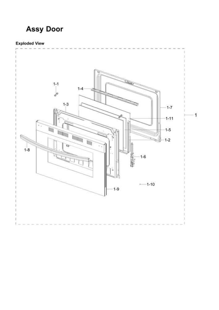 Door Assembly Diagram and Parts List for NX58R4311SG AA-02 Samsung Range