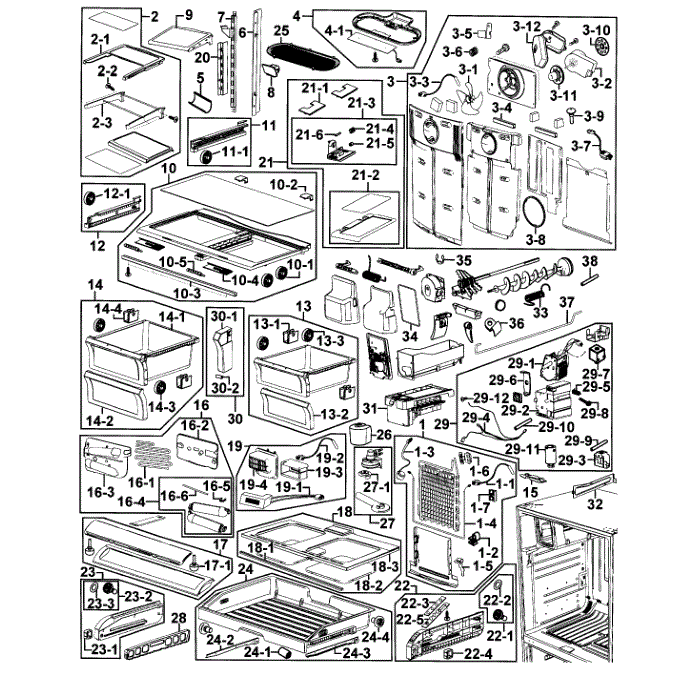 Fridge Diagram and Parts List for RF268ACPN XAA-00 Samsung Refrigerator