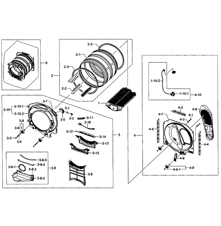 Drum Assy Diagram and Parts List for DV435ETGJWR A1-0001 Samsung Dryer