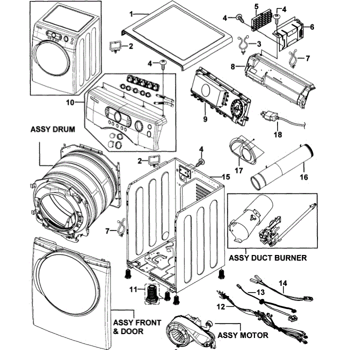 Main Assembly Diagram and Parts List for DV337AGG XAA-00 Samsung Dryer