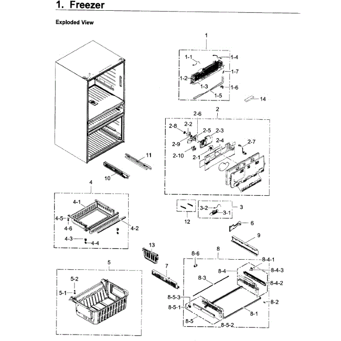 Freezer Diagram and Parts List for RF22KREDBSR AA-03 Samsung Refrigerator
