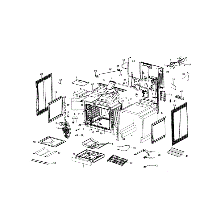Cabinet Assembly Diagram and Parts List for NX58H9950WS AA-00 Samsung Range