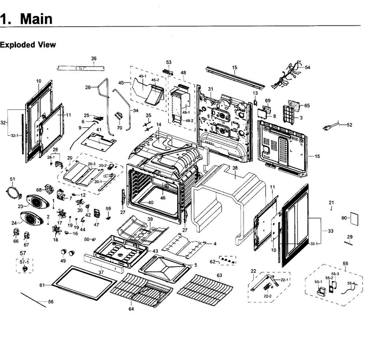 Main Asy Diagram and Parts List for NX58K9852SG AA-0000 Samsung Range