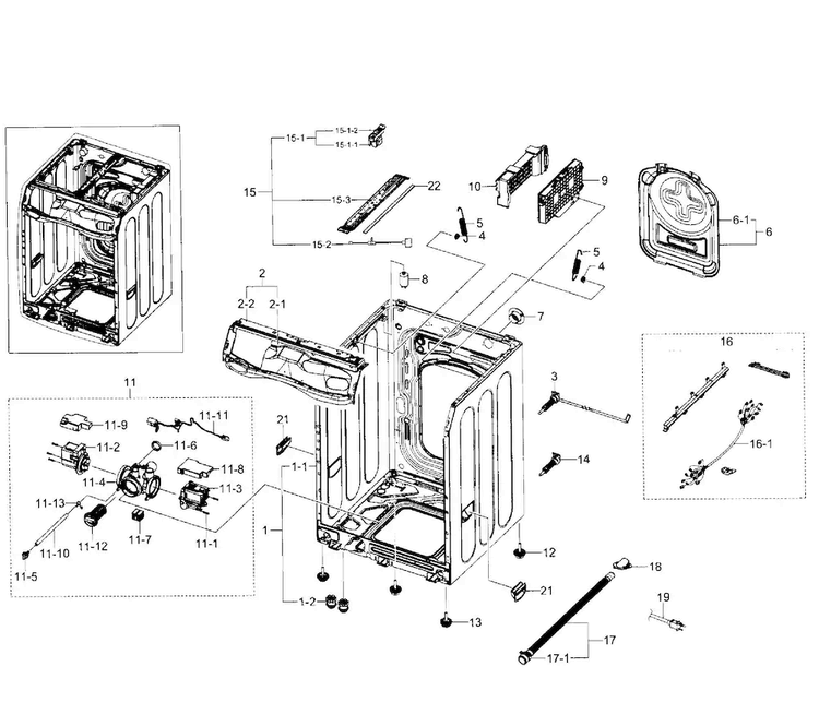 Frame Diagram and Parts List for WF520ABP XAA-0001 Samsung Washer