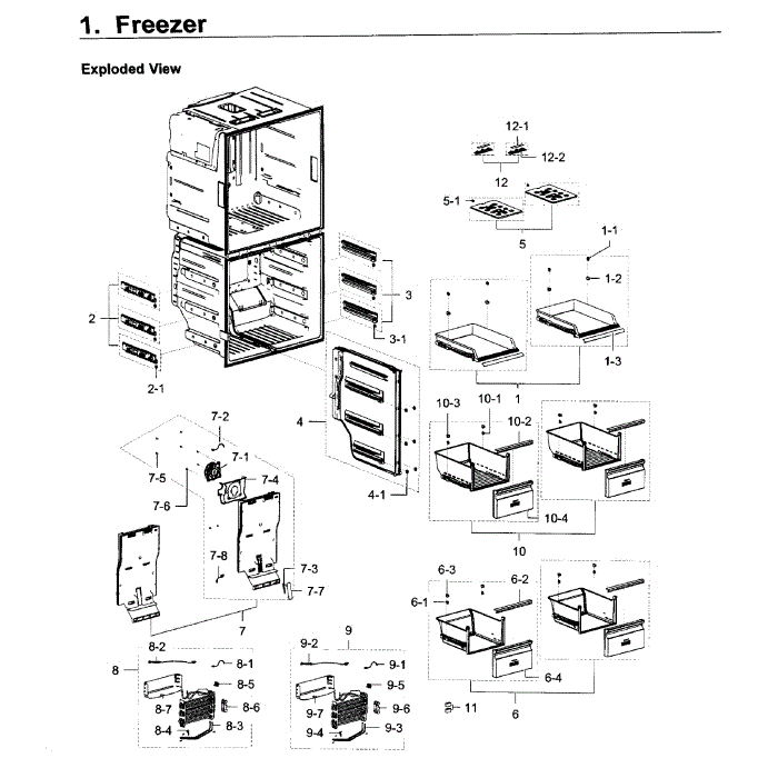Freezer Diagram and Parts List for RF28K9580SG AA-00 Samsung Refrigerator