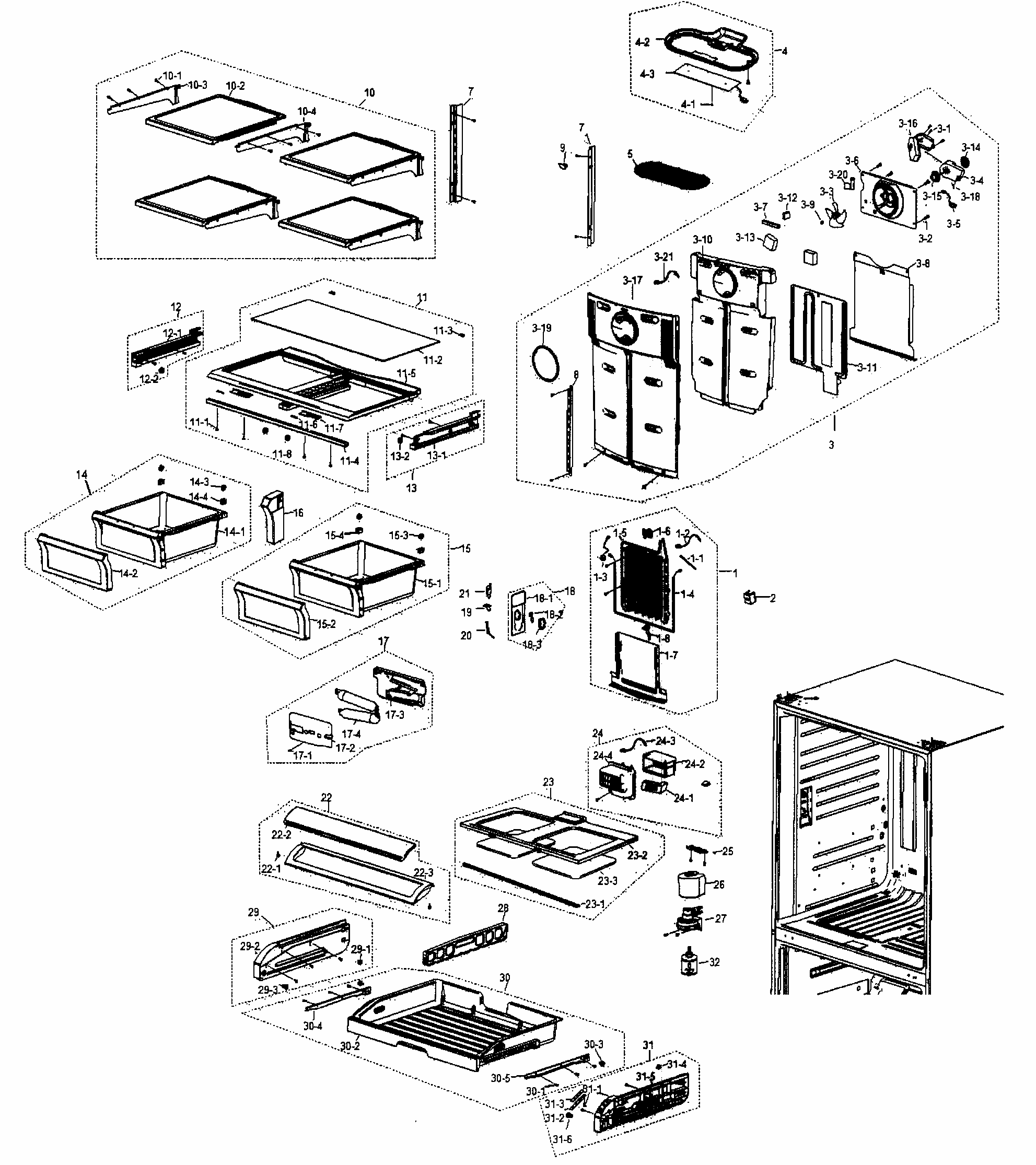 Refrig Asy Diagram and Parts List for RF266AEWP XAA-0000 Samsung Refrigerator
