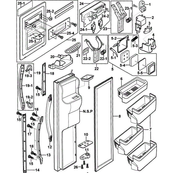 Left Door Diagram and Parts List for RS2556BB XAA-00 Samsung Refrigerator
