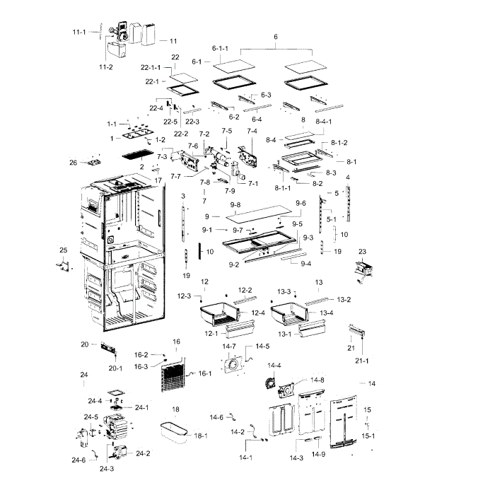 Refrigerator Diagram and Parts List for RF23J9011SR (AA)(0000) Samsung Refrigerator