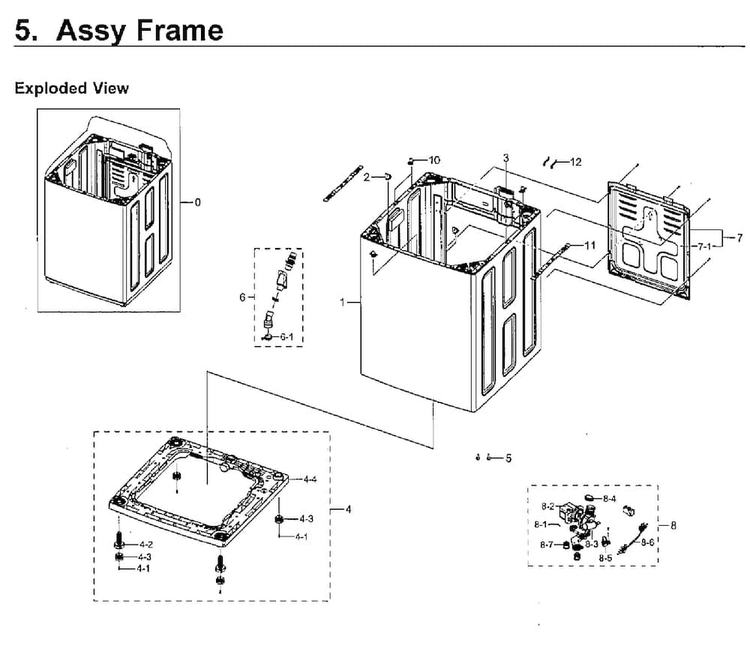 Frame Diagram and Parts List for WA48H7400AW AA-0011 Samsung Washer