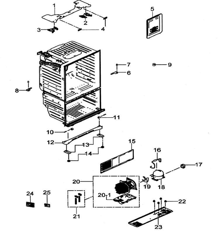 Cabinet Diagram and Parts List for RFG297HDBP XAA Samsung Refrigerator