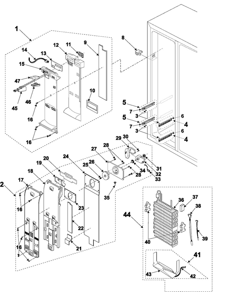 Freezer Compartment Diagram and Parts List for RS2577BB XAA Samsung Refrigerator