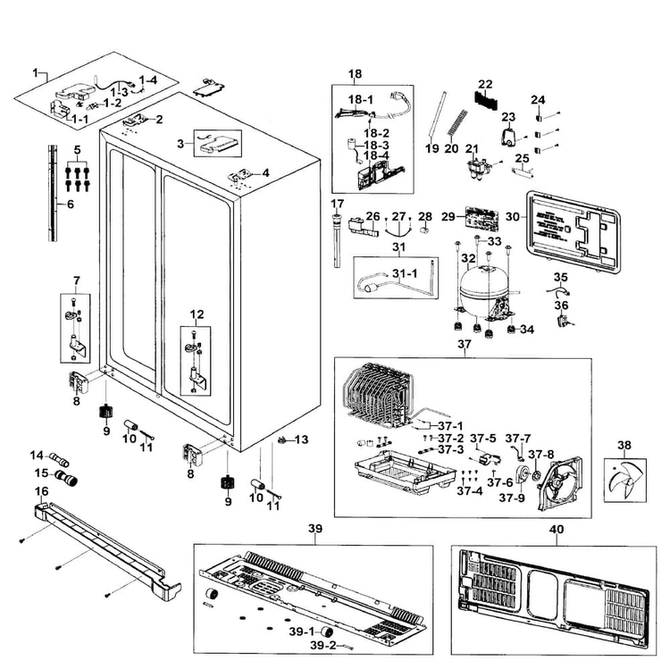 Cabinet Assy Diagram and Parts List for RS267TDPN XAA-0000 Samsung Refrigerator