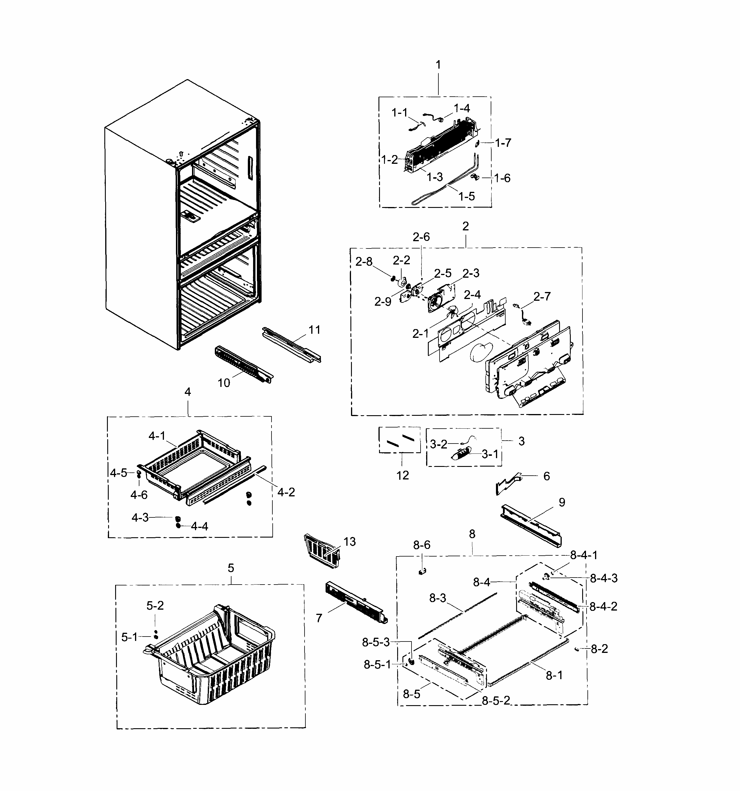 Freezer Diagram and Parts List for RF23HSESBSR AA-0000 Samsung Refrigerator