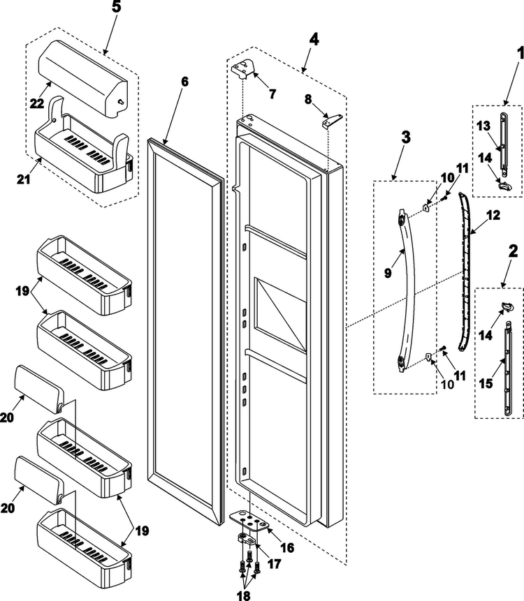 Refrigerator Door Diagram and Parts List for RS2520SW XAA Samsung Refrigerator