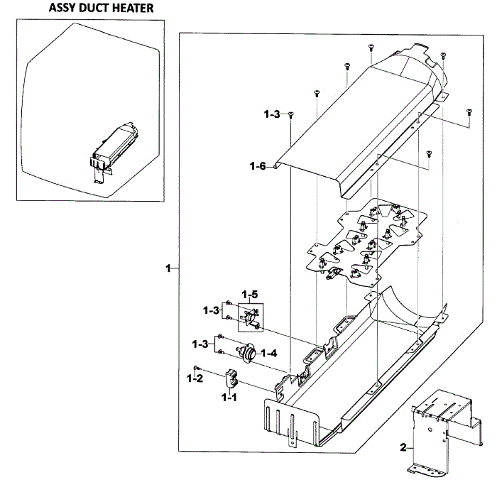 Heater Assembly Diagram and Parts List for DV520AEW XAA-01 Samsung Dryer