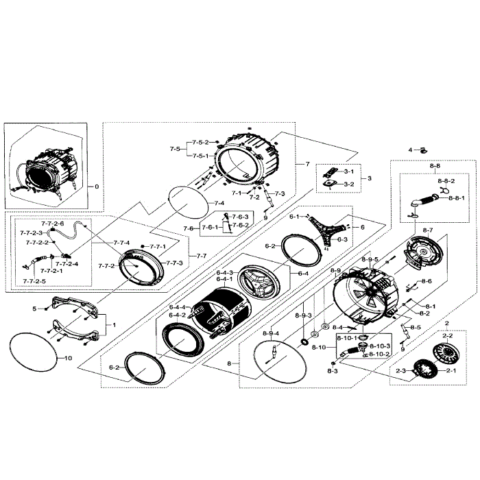 Tub And Drum Diagram and Parts List for WF511ABW XAA-00 Samsung Washer