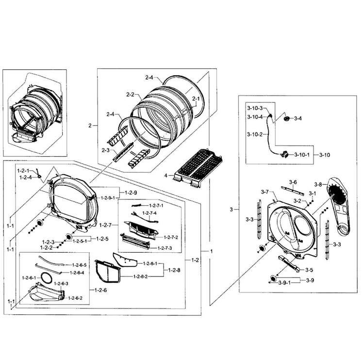 Drum Assy Diagram and Parts List for DV476ETHASU A1-0000 Samsung Dryer
