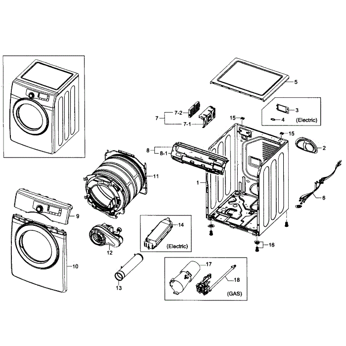 Main Assembly Diagram and Parts List for DV363EWBEUF A1-00 Samsung Dryer