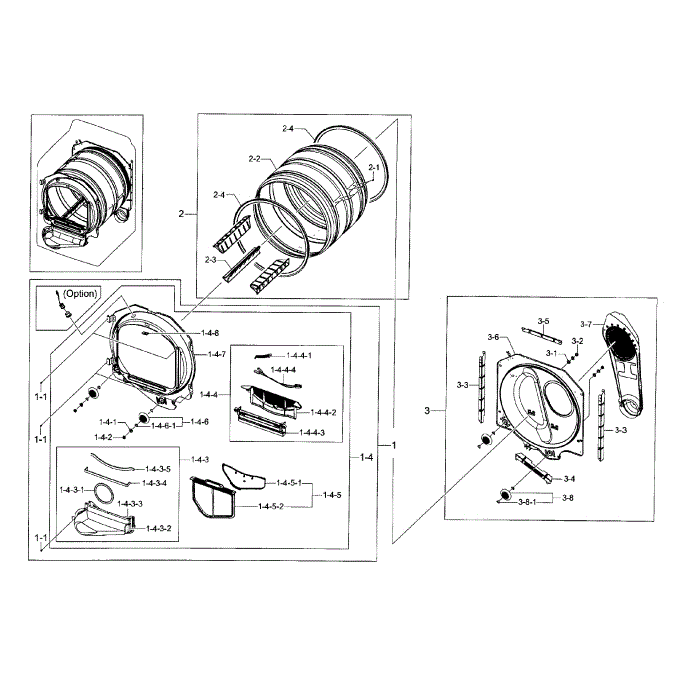 Drum Diagram and Parts List for DV45H7000EW A2-00 Samsung Dryer