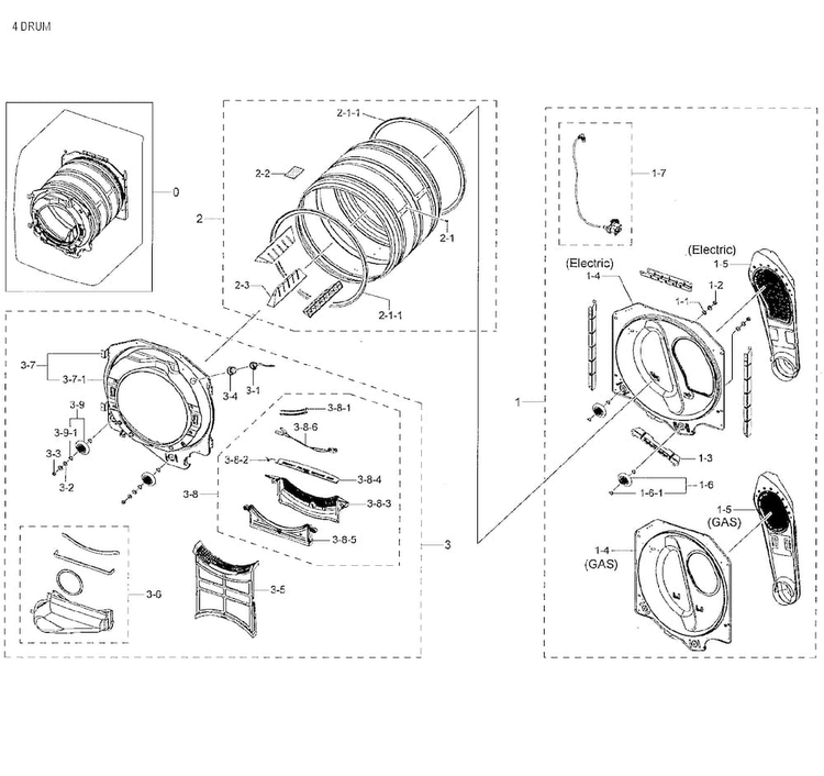 Drum Diagram and Parts List for DV42H5000GW A3-0003 Samsung Dryer
