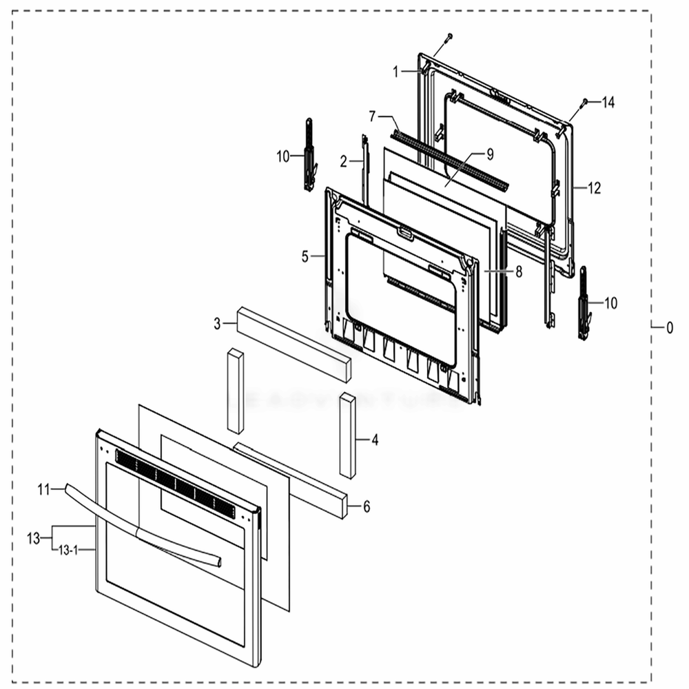 Assembly Door Diagram and Parts List for NX58M6650WG (AA)(0001) Samsung Range